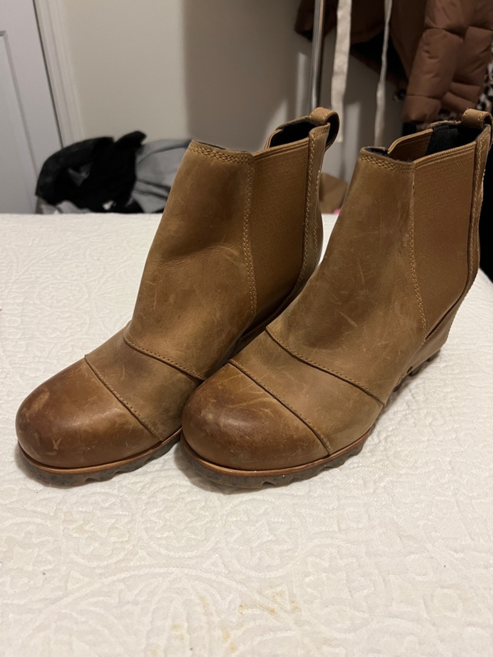 Sorel Brown Leather Wedge Clog Booties